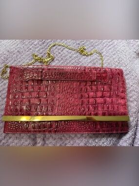 Charming Charlie Burgundy Croc-Embossed Clutch with Gold Chain. Beautiful